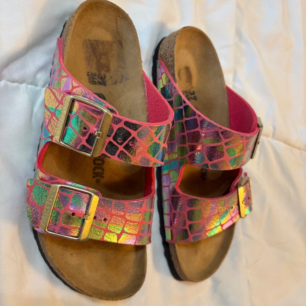 Birkenstock Pink Multicolor Buckle Slide Sandals Women’s Size 37 - Picture 3 of 10